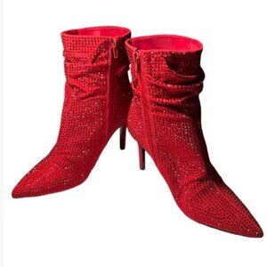Nine West Dazzling Ruby-Colored Glass Crystal-Covered Booties   Size 9   NWOT